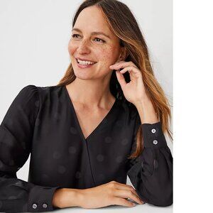 Ann Taylor Dotted Wrap Popover Blouse.